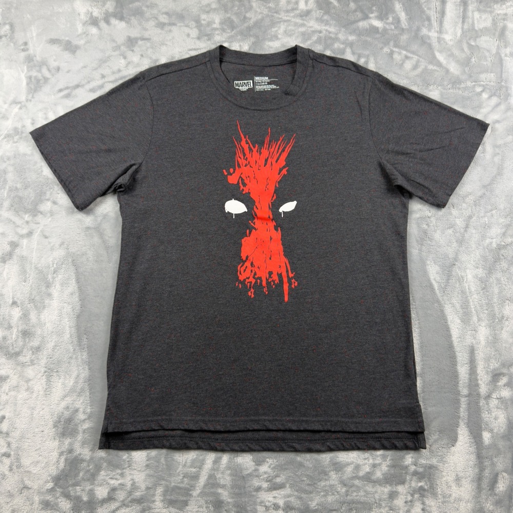 Marvel Deadpool Graphic T-Shirt Mens Medium Charcoal Grey Red Fleck Heather
